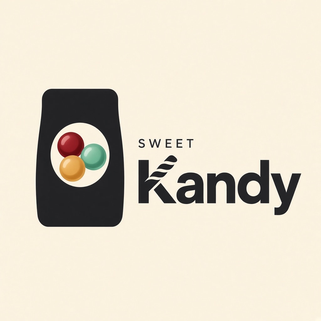 Sweet Kandy wordmark and pouch mark on cream paper
